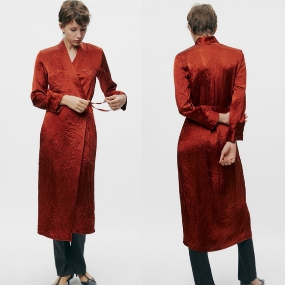 New Zara Woman Collection ZW Satin Effect Wrinkle Wrap Kimono Robe Dress NWT - Picture 6 of 12